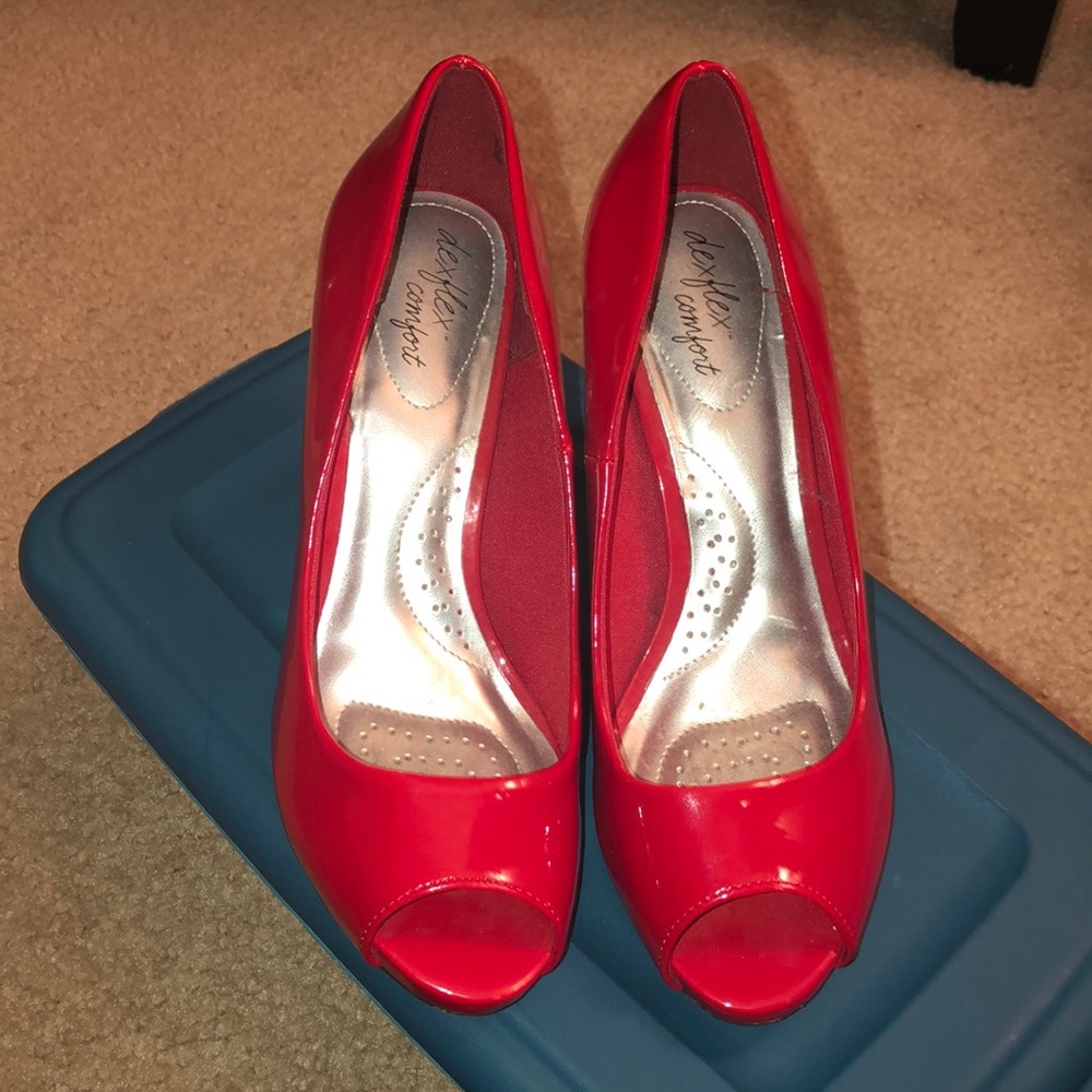 Red Open toe Pumps